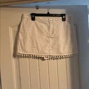 White Pom-Pom Trim Women Skort